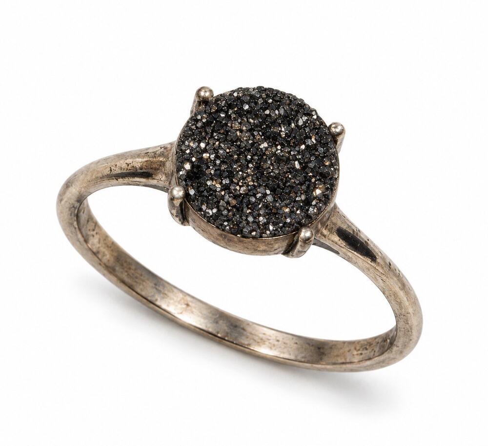 Vintage Sparkling 925 Sterling Silver Druzy Quartz Ring Size 9